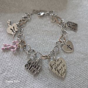James Avery Silver & Bronze Heart Charm Bracelet w/ 6 Charms